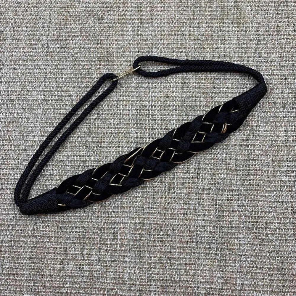 🖤✨ Black & Gold Braided Low-Rise Belt | Unbranded